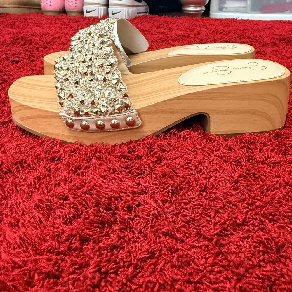 Y2K Embellished Wooden Platform Sandals